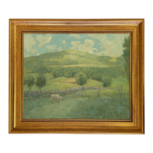 Scenic Spring Landscape Oil Painting Print on Canvas in Antiqued Gold Frame- An 11" x 14" Framed to 14-1/2" x 17-1/2".