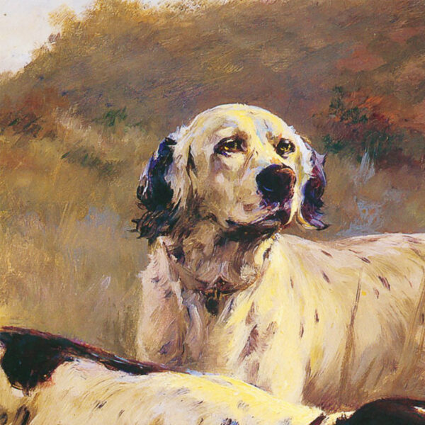 English Setters Oil Painting Print on Canvas in Antiqued Gold Frame
