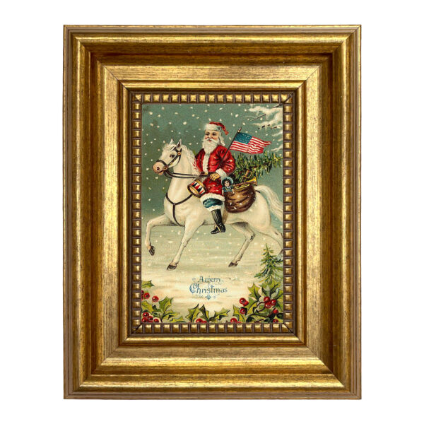 Santa Claus with American Flag Victorian Print on Canvas in Antiqued Gold Frame- 4