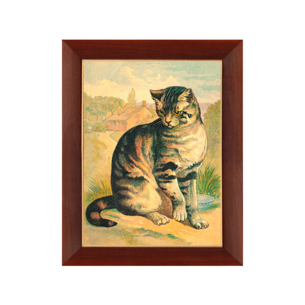 Cabin/Lodge Farm Cat Vintage Children’s Book Illustration Framed Print Behind Glass