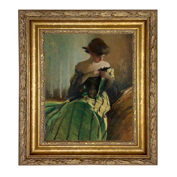 Portrait of a Woman in Black & Green Dress Framed Oil Painting Print on Canvas