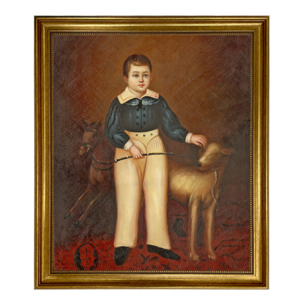 Painting Prints on Canvas Primitive Boy with Dog After Joseph Whiting Stock