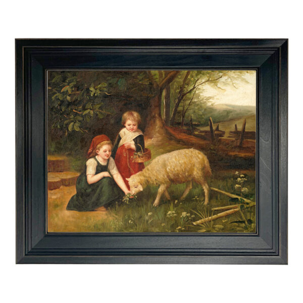 My Pet Lamb Framed Oil Painting Print on Canvas in Wide Antiqued Gold Frame