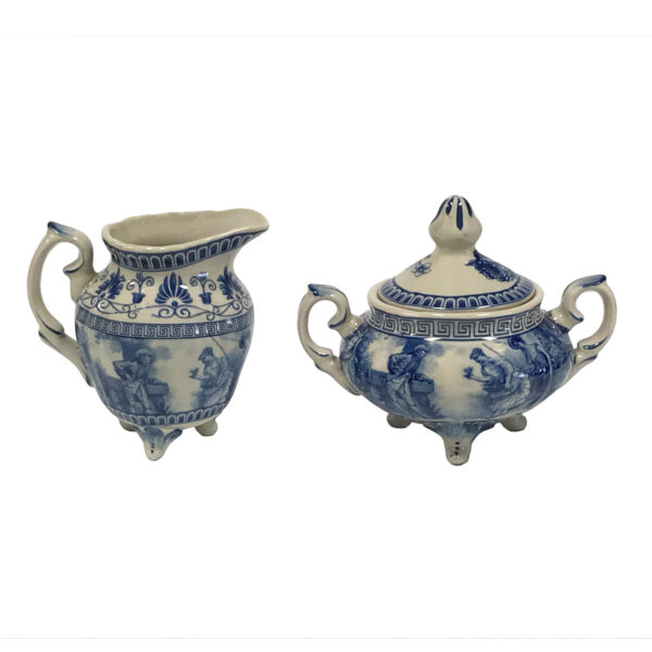 Overstock Teaware Liberty Blue Transferware Porcelain Sugar Bowl and Creamer Set- Antique Reproduction