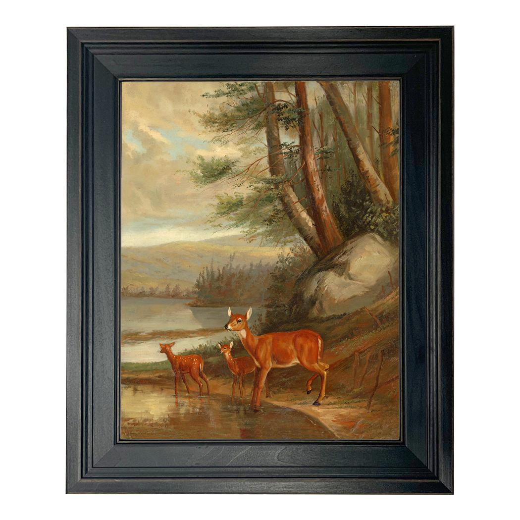 Cabin/Lodge Landscape Doe with Two Fawns After Tait ...