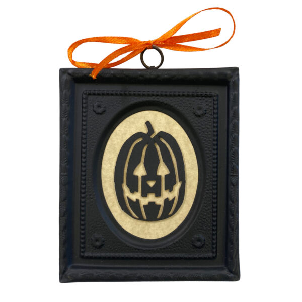 Framed Silhouettes Halloween 3D Jack O’ Lantern Silhouette in 4-1/2″ Black Embossed Brass Frame