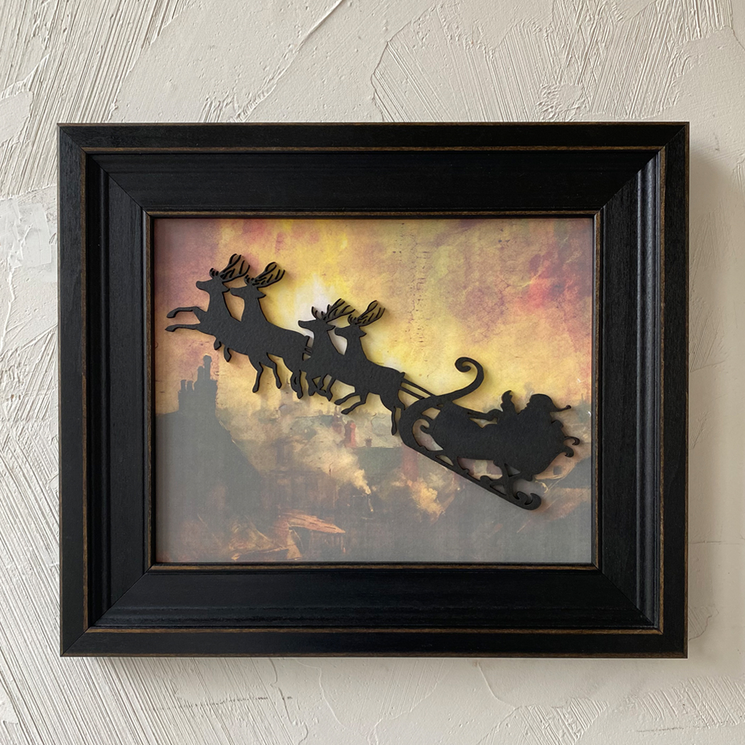 Christmas Christmas Coming to Town, Santa Claus and Reindeer Framed Wo ...