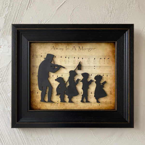 Christmas Christmas Christmas Carolers Away in a Manger Framed Wood Silhouette