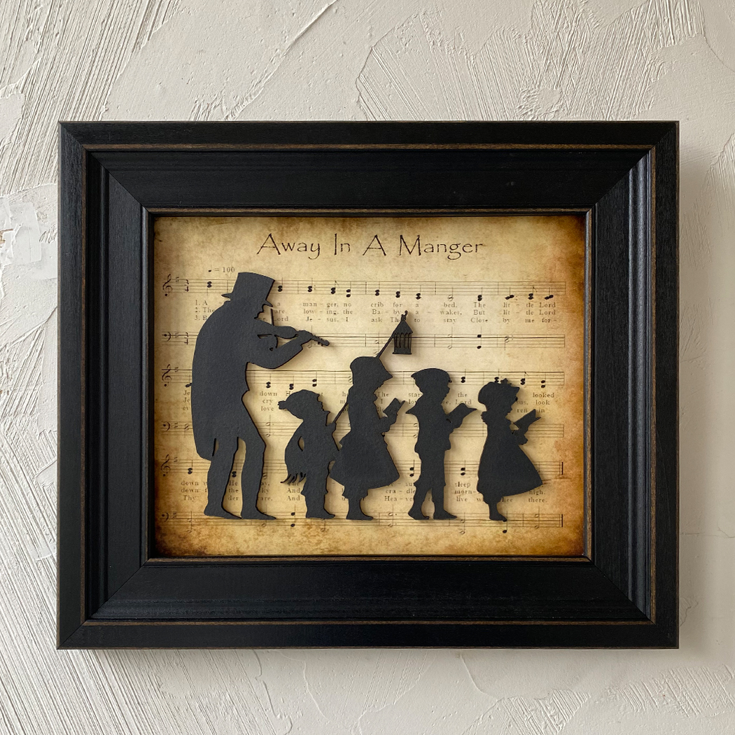 Christmas Christmas Christmas Carolers Away in a Manger Framed Wood Si ...