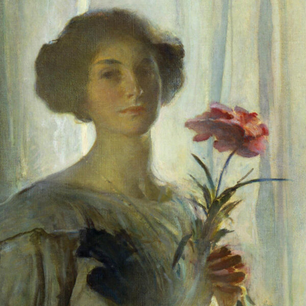 Painting Prints on Canvas Portrait June, Woman with Flowers