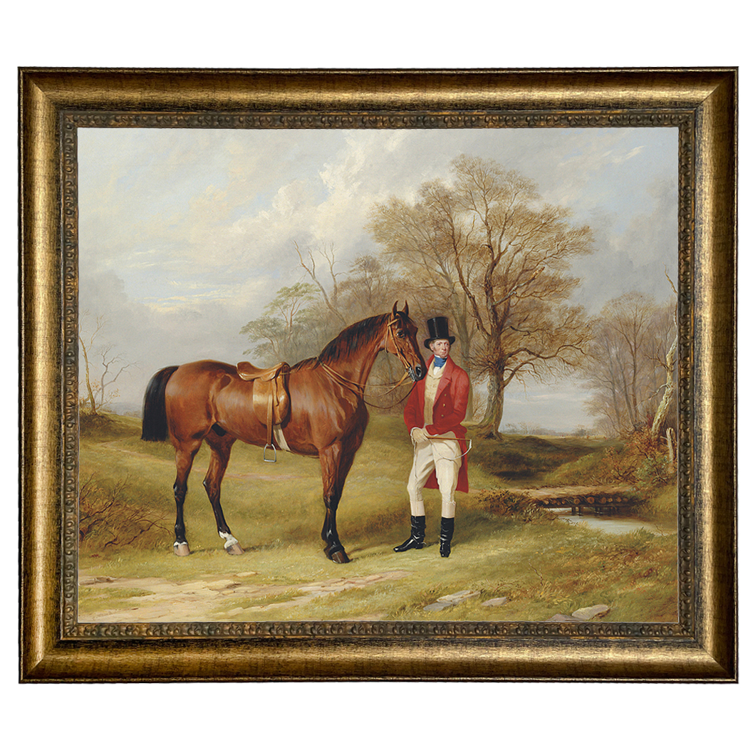 Equestrian/Fox Equestrian Gentleman Standing Beside Saddled Hunter