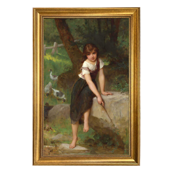 Farm/Pastoral Farm Young Girl with Geese Framed Oil Painting Print on Canvas