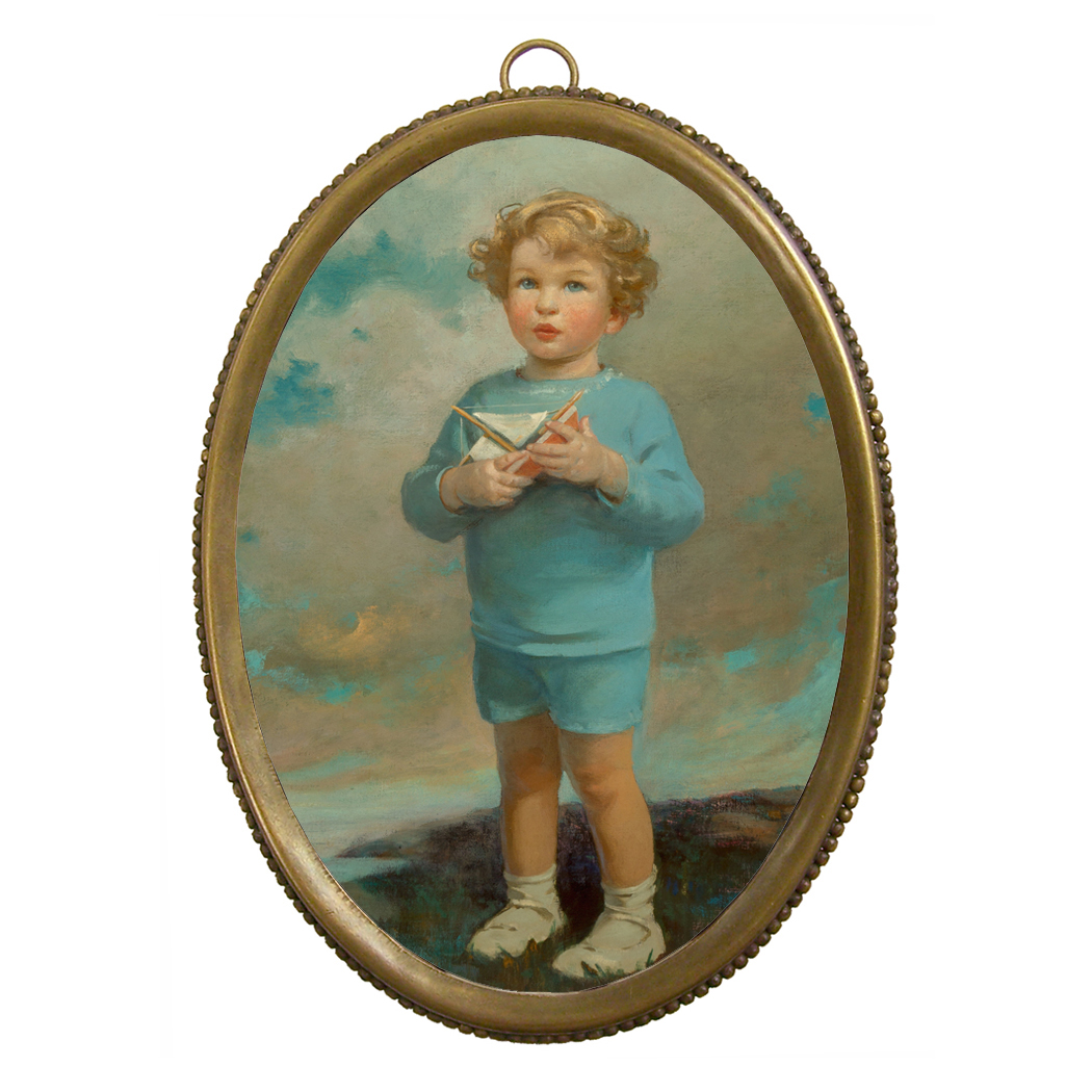 Portrait 6-1/4″ Young Boy with Sailboat in Antiqued B ...