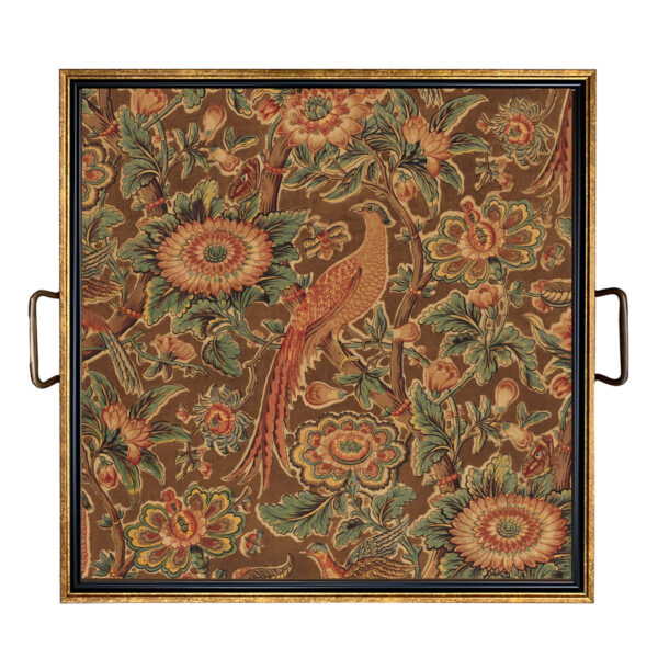 Trays & Barware Botanical/Zoological Pheasant and Flower Decorative Tray with Brass Handles