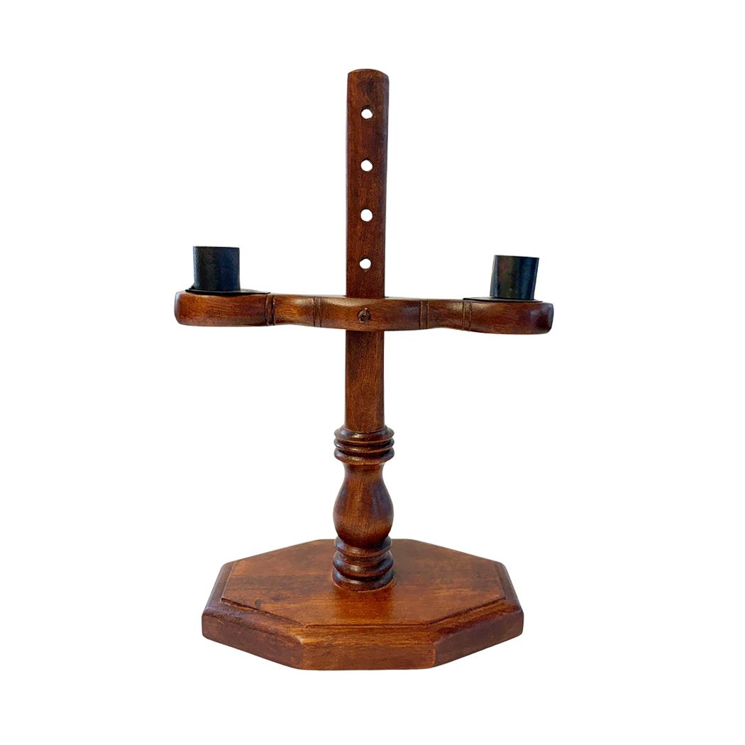 Candles/Lighting Early American 12″ Distressed Primitive Wood Adjustable Dou ...