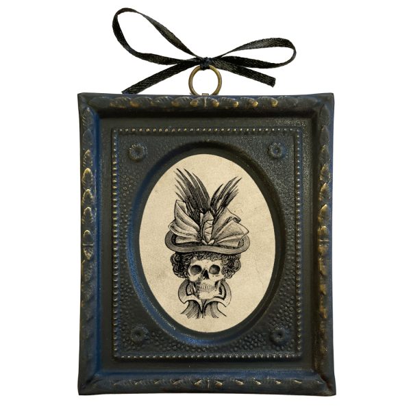 Halloween Halloween 4-1/2″ Lady Skull Print in Embossed Black & Brass Frame