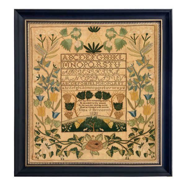 Prints Early American Eliza Benneson c. 1838 Alphabet Needlepoint Sampler Framed PRINT