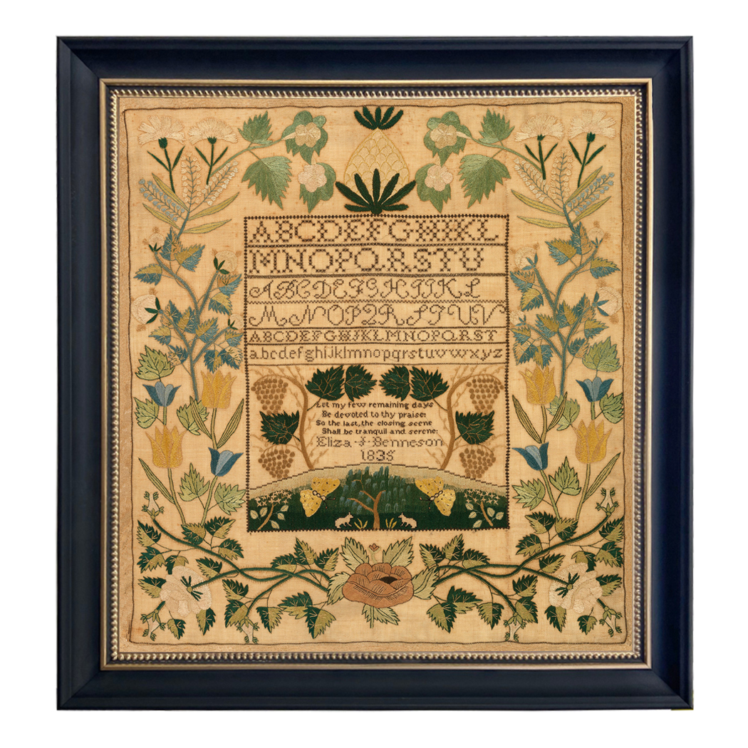 Sampler Prints Early American Eliza Benneson c. 1838 Alphabet Needlepoint Sample ...