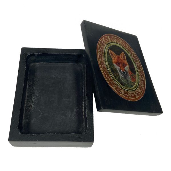 Decorative Boxes Equestrian 4″ Fox in the Grass Black Soapstone Decorative Box