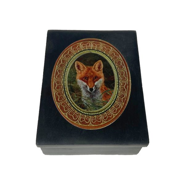 Decorative Boxes Equestrian 4″ Fox in the Grass Black Soapstone Decorative Box