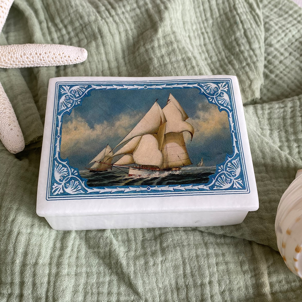 Decorative Boxes Nautical Yacht Mayflower America’s Cup White Soapstone Decorative Box Decorative Boxes Nautical Yacht Mayflower America’s Cup White Soapstone Decorative Box