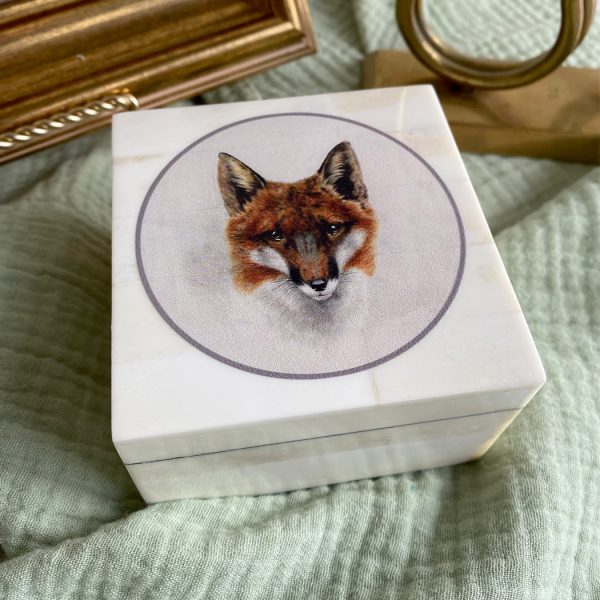 Decorative Boxes Equestrian 3-1/4″ Red Fox Head Printed Bone Box with Lift Off Lid