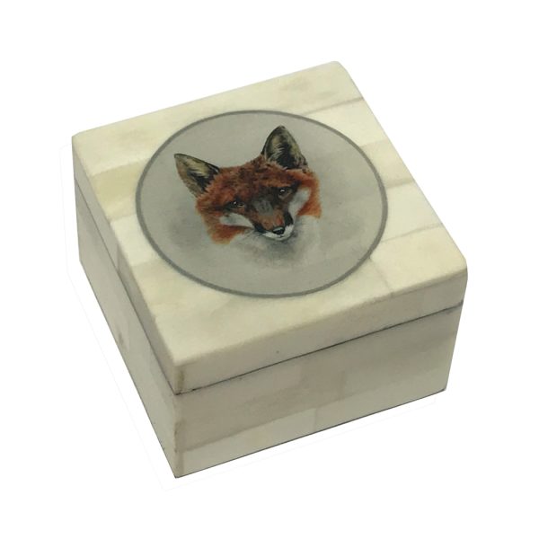 Decorative Boxes Equestrian 3-1/4″ Red Fox Head Printed Bone Box with Lift Off Lid