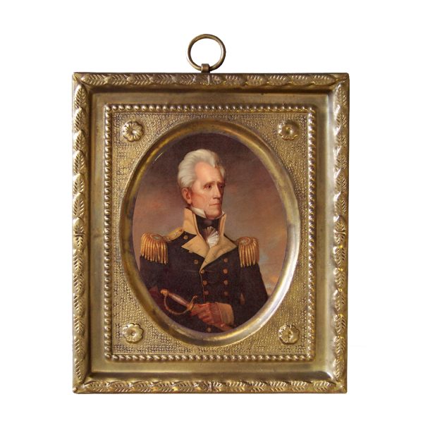 Portrait Portrait 4-1/2″ Andrew Jackson Print in Embossed Brass Frame- Antique Vintage Style