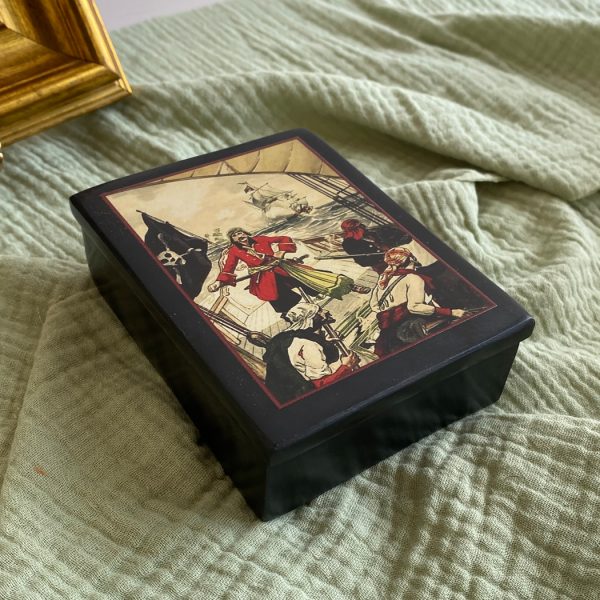 Decorative Boxes Nautical 4″ Black Soapstone Pirate Ship’s Deck Scene Trinket-Jewelry Box