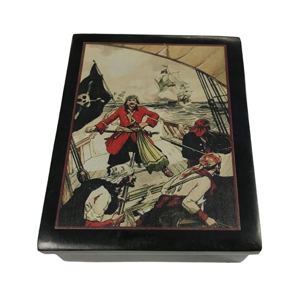 Decorative Boxes Nautical 4″ Black Soapstone Pirate Ship’s Deck Scene Trinket-Jewelry Box