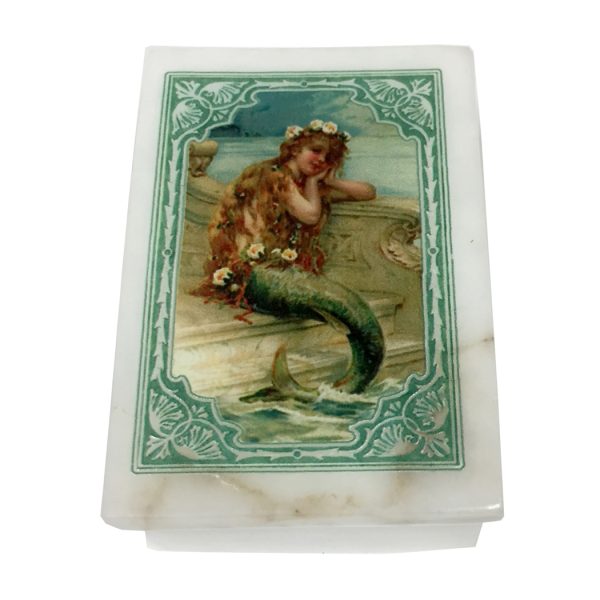 Decorative Boxes Nautical 3″ Mermaid Daydreaming Printed Soapstone Box with Lift-Off Lid