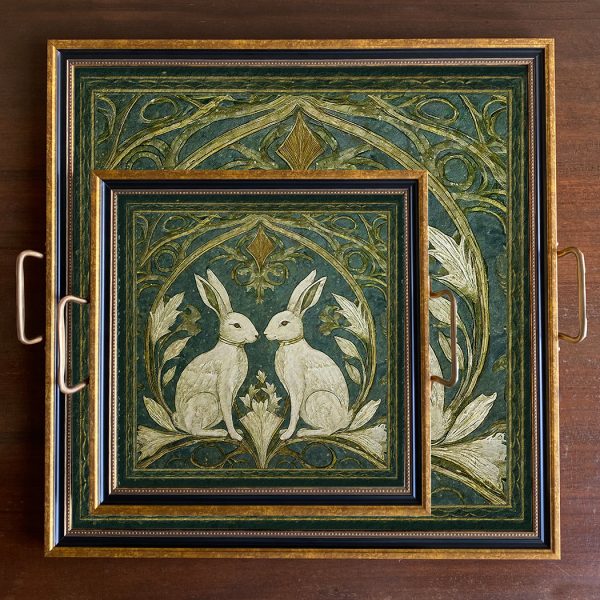 Easter Botanical/Zoological Two Rabbits Art Nouveau Style Print or Decorative Tray