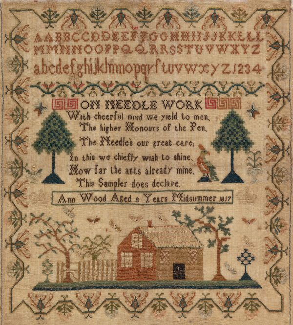 Prints Early American Ann Wood 1817 Embroidery Needlepoint Sampler Framed PRINT