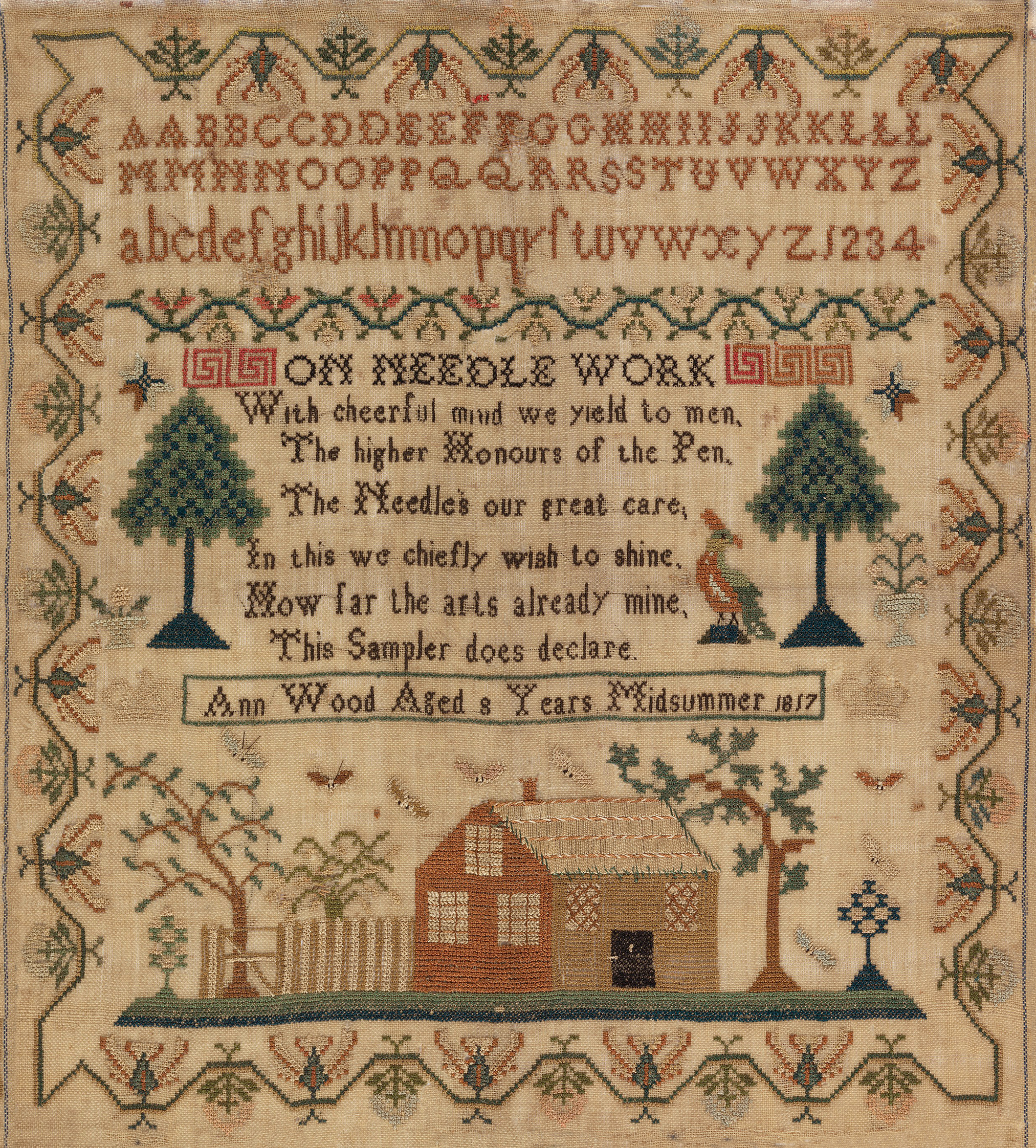 Prints Early American Ann Wood 1817 Embroidery Needlepoint Sampler Frame ...