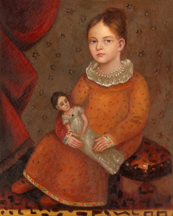 Painting Prints on Canvas Primitive Girl with Doll Primitive