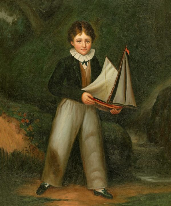 Nautical Children Young Boy Holding Pond Boat