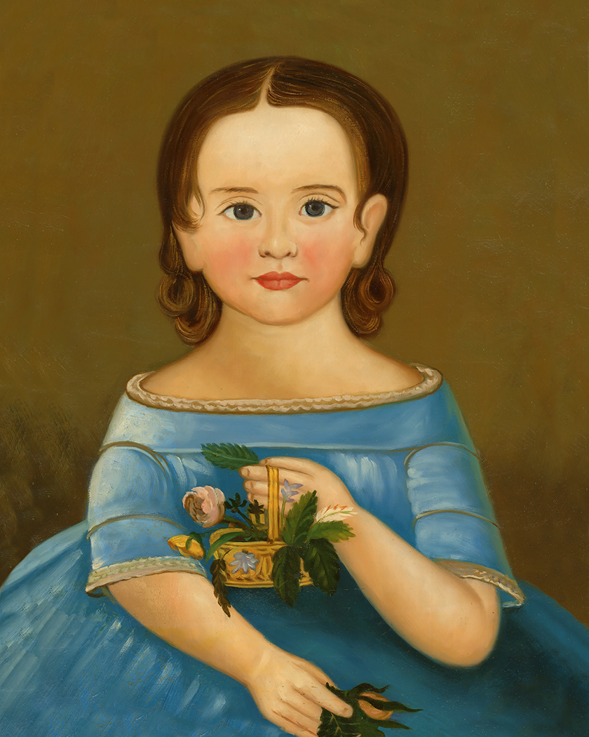 Painting Prints on Canvas Primitive Girl in Blue Dress Primitive