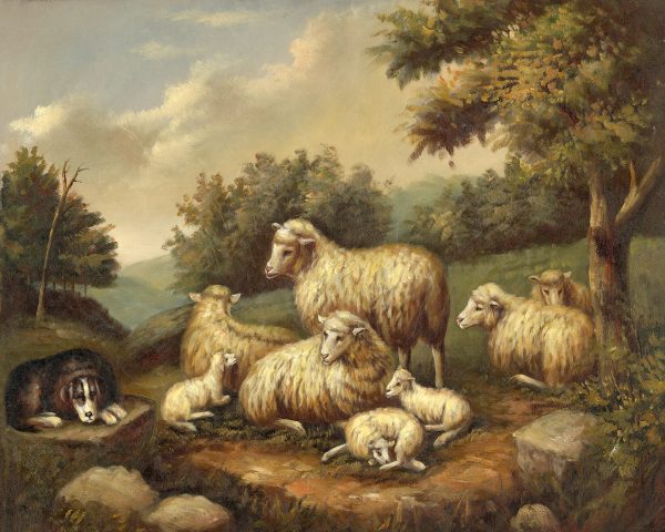 Farm/Pastoral Early American Sheep in a Landscape