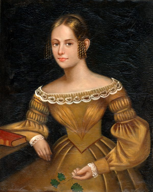 Painting Prints on Canvas Early American Portrait of a Woman in Yellow Dress