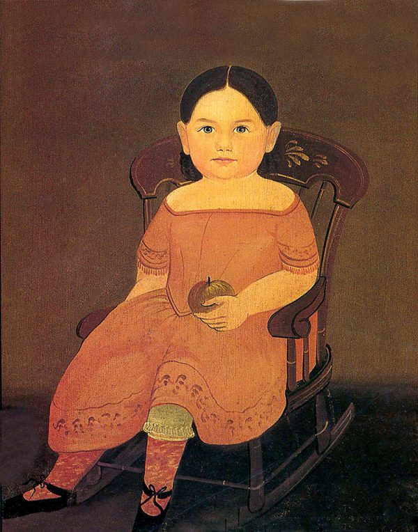 Painting Prints on Canvas Primitive Girl on Rocker Primitive