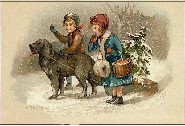 Christmas Decor Christmas Dog Sled Victorian Christmas Framed Postcard Print on Canvas