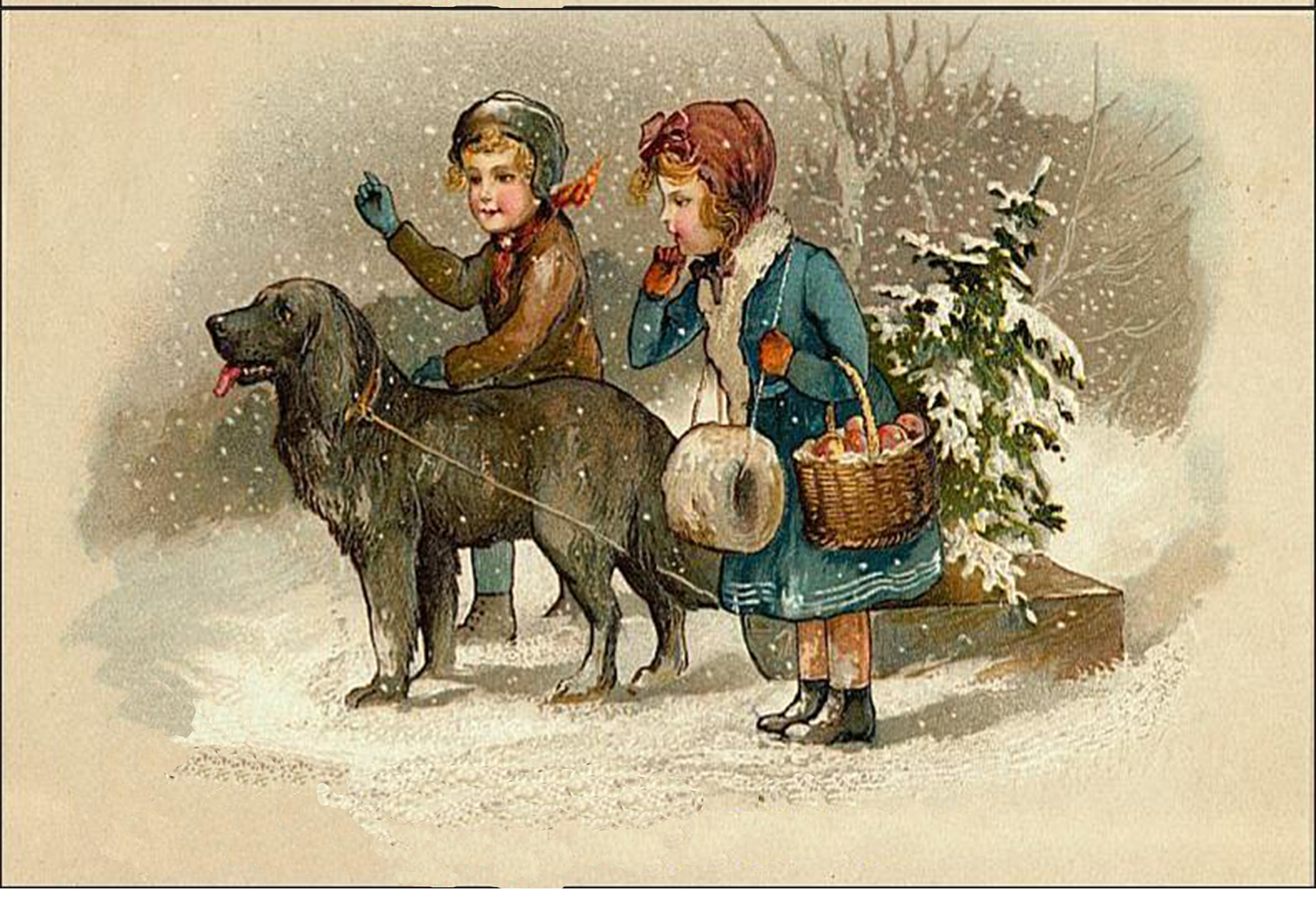 Christmas Decor Christmas Dog Sled Victorian Christmas Framed Postcard Print ...