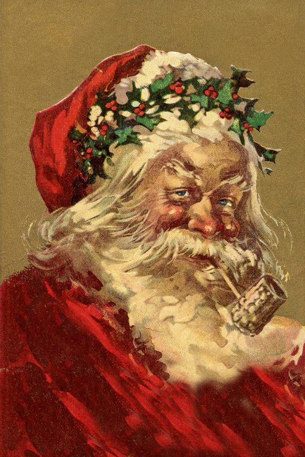 Holiday Christmas Santa with Corncob Pipe