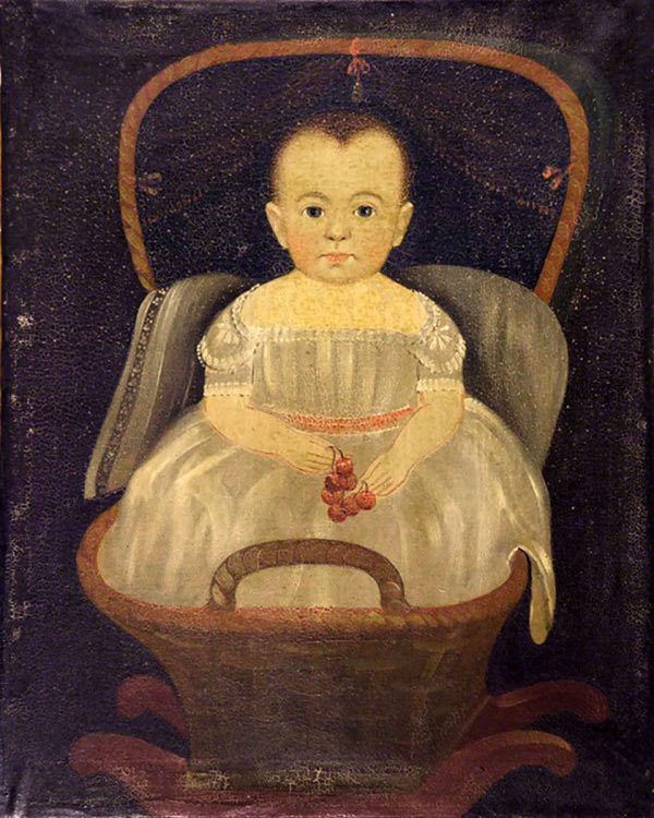 Painting Prints on Canvas Primitive Baby in Cradle Primitive