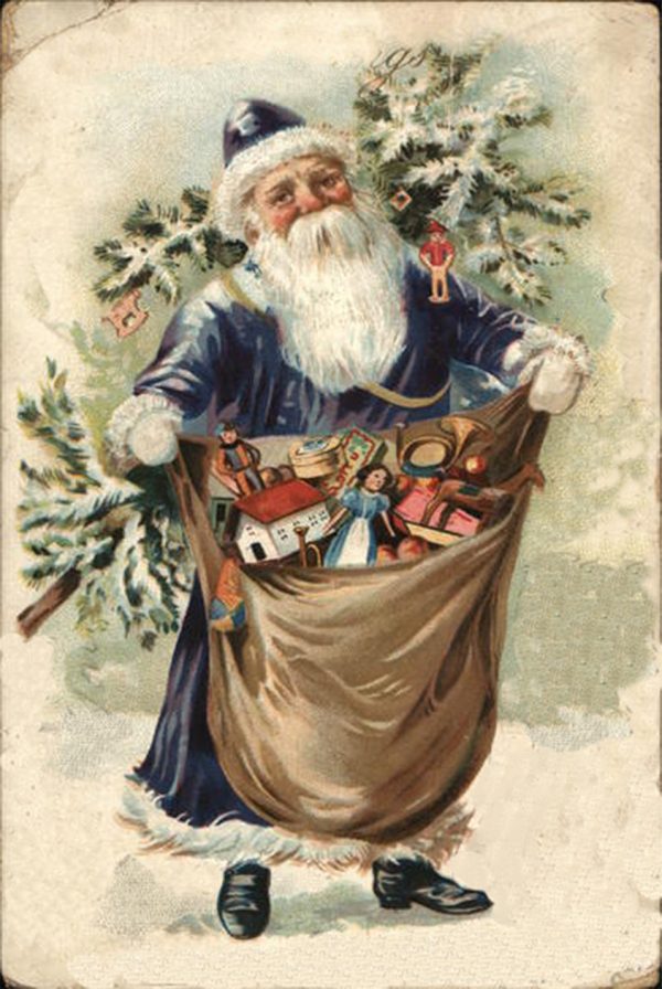 Christmas Decor Christmas Santa with Bag of Toys Victorian Postcard Print