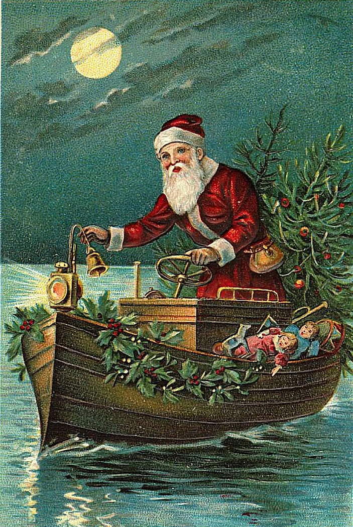 Christmas Decor Christmas Santa Delivering Toys by Boat Framed Postcard Prin ...