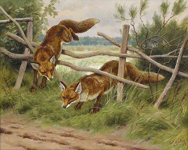 Cabin/Lodge Fox Fox Hunting by Georges Frederic Rotig