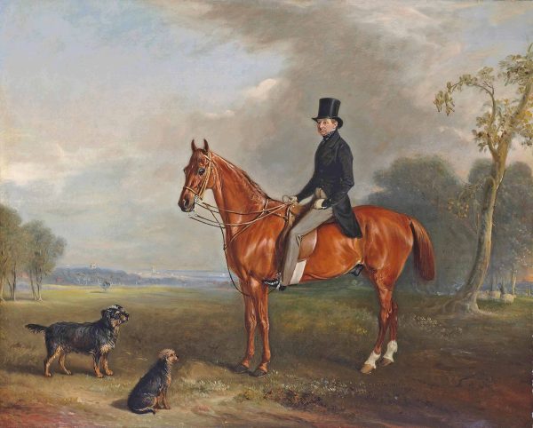 Dogs/Cats Dogs Sir Montague Welby on a Chestnut Hunter with Terrier