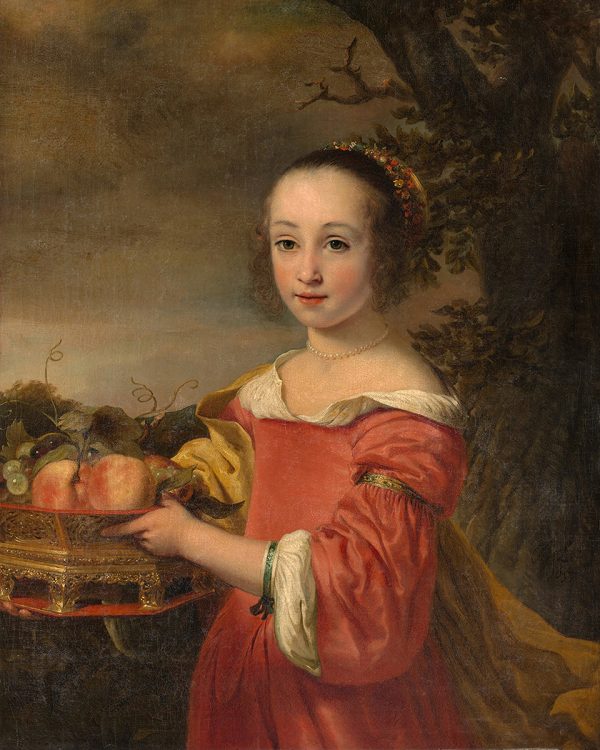 Painting Prints on Canvas Children Petronella Elias with a Basket of Fruit