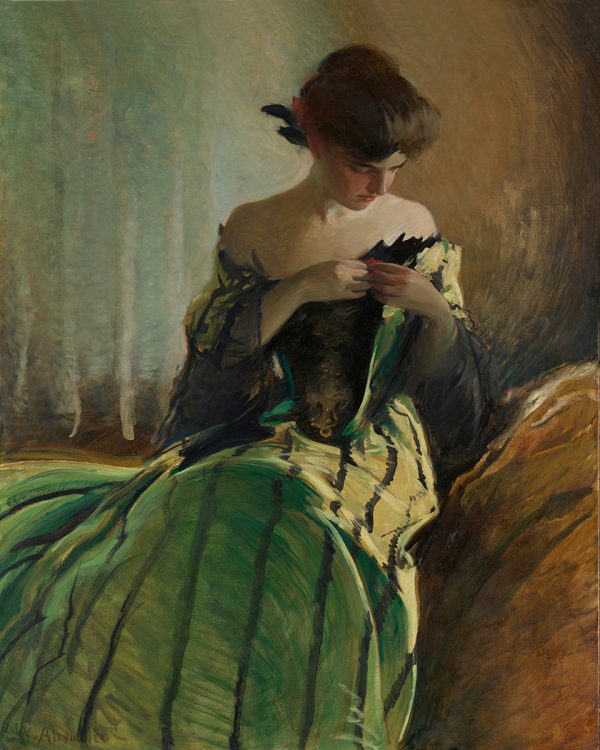 Painting Prints on Canvas Moody Portrait of a Woman in Black and Green Dress